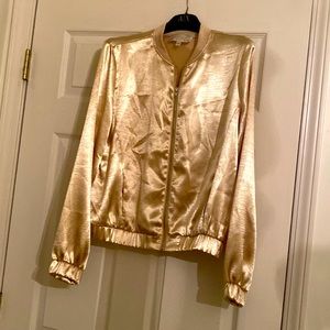 Anthropology 70’s vibe gold bomber jacket